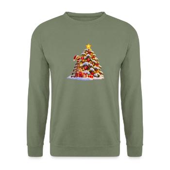 Winterlicher Weihnachtsbaum mit Stern Wenuma  - Unisex Pullover - Armeegrün - Vorne - Alina (178cm) & Michal (187cm)