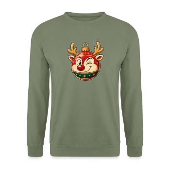 Fröhliches Rentier-Ornament - Unisex Pullover - Armeegrün - Vorne - Alina (178cm) & Michal (187cm)