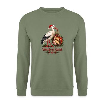Wesołych Świąt Polnischer Weihnachtsstorch und Pierogi - Unisex Pullover - Armeegrün - Vorne - Alina (178cm) & Michal (187cm)