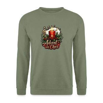 Advent Im Chor Kerze Tanne Musik Noten Weihnachten - Unisex Pullover - Armeegrün - Vorne - Alina (178cm) & Michal (187cm)