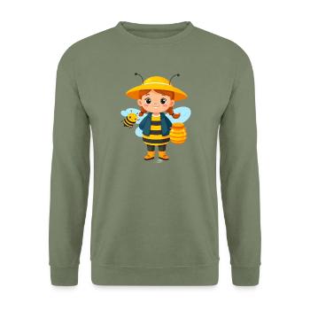 Kleine Comic Imkerin Biene Honig Kinder T-Shirt - Unisex Pullover - Armeegrün - Vorne - Alina (178cm) & Michal (187cm)