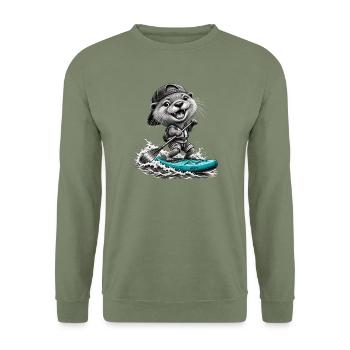 Standup-Otter Surfing - Unisex Pullover - Armeegrün - Vorne - Alina (178cm) & Michal (187cm)