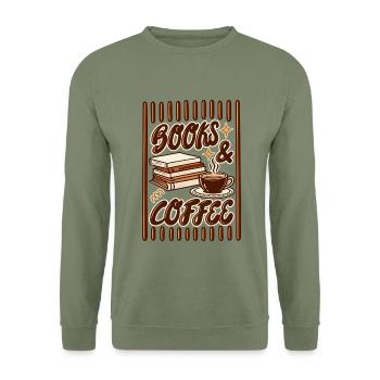 Books & Coffee – Bücher Kaffee Liebe Retro Design - Unisex Pullover - Armeegrün - Vorne - Alina (178cm) & Michal (187cm)