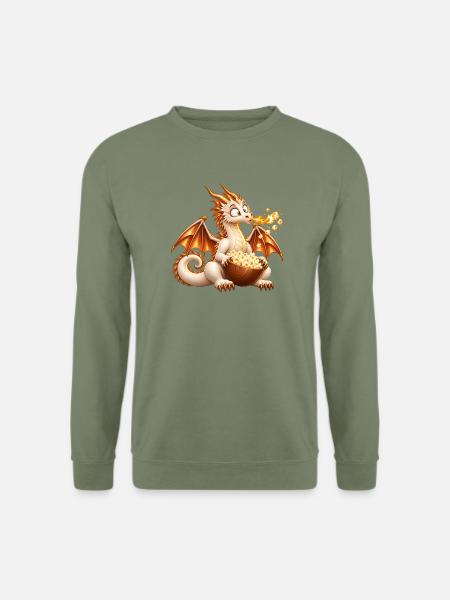 Popcorn-Drache – Feuer frei für den Filmabend - Unisex Pullover - Armeegrün
