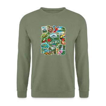Costa Rica Reisesticker - Unisex Pullover - Armeegrün - Vorne - Alina (178cm) & Michal (187cm)