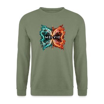 MELVIG Schmetterlingsnebel – Kosmische Flügel - Unisex Pullover - Armeegrün - Vorne - Alina (178cm) & Michal (187cm)