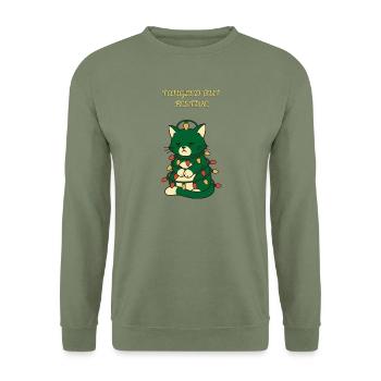 Verstrickte, aber festlich lustige Weihnachtskatzenlichter - Unisex Pullover - Armeegrün - Vorne - Alina (178cm) & Michal (187cm)