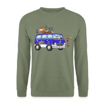 Frankreich Camper Wohnmobil - Unisex Pullover - Armeegrün - Vorne - Alina (178cm) & Michal (187cm)