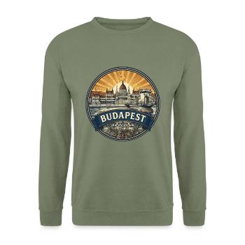 Budapester Reiseabzeichen Parlaments-Donau-Souvenir - Unisex Pullover - Armeegrün - Vorne - Alina (178cm) & Michal (187cm)