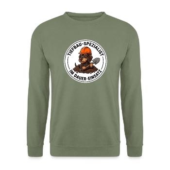 Rauhaardackel Tiefbau-Spezialist Kleingarten Grabe - Unisex Pullover - Armeegrün - Vorne - Alina (178cm) & Michal (187cm)
