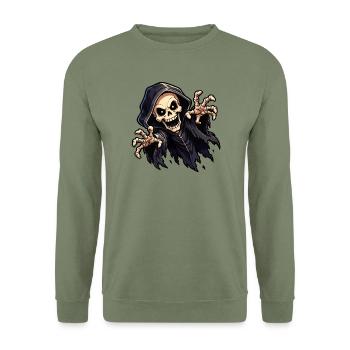 skull-ghost - Unisex Pullover - Armeegrün - Vorne - Alina (178cm) & Michal (187cm)