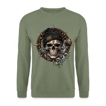 Wassermann Sternzeichen – Mystischer Zodiac Skull - Unisex Pullover - Armeegrün - Vorne - Alina (178cm) & Michal (187cm)