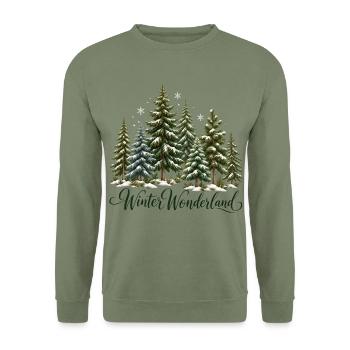 Christmas Loading Weihnachtsmann Advent Vorfreude - Unisex Pullover - Armeegrün - Vorne - Alina (178cm) & Michal (187cm)