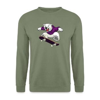 Skater Eisbär Skateboard - Unisex Pullover - Armeegrün - Vorne - Alina (178cm) & Michal (187cm)
