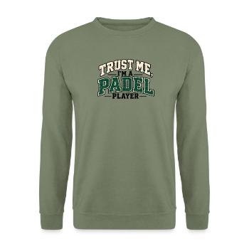 Trust Me I'm a Padel Player – Retro Design - Unisex Pullover - Armeegrün - Vorne - Alina (178cm) & Michal (187cm)