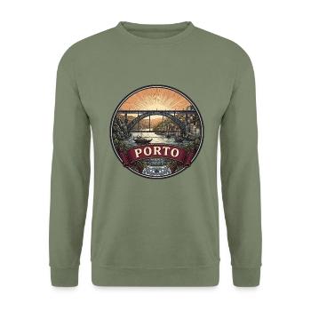 Porto Portugal Reiseabzeichen Dom Luis Bridge Geschenk - Unisex Pullover - Armeegrün - Vorne - Alina (178cm) & Michal (187cm)