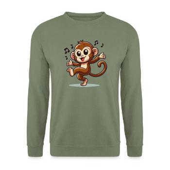 Tanzender Affe mit Musiknoten - Unisex Pullover - Armeegrün - Vorne - Alina (178cm) & Michal (187cm)