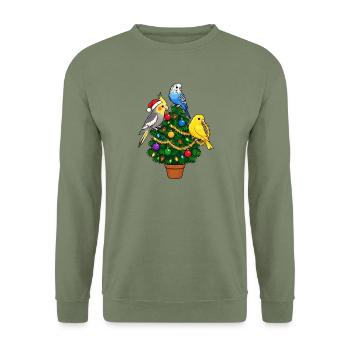 Nymphensittich, Wellensittich, Kanarienvogel, - Unisex Pullover - Armeegrün - Vorne - Alina (178cm) & Michal (187cm)