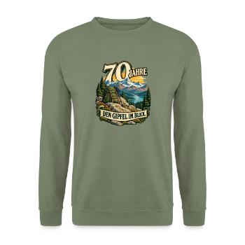 70 Jahre Gipfelblick Abenteuer - Unisex Pullover - Armeegrün - Vorne - Alina (178cm) & Michal (187cm)