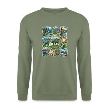 Irland Reisesticker - Unisex Pullover - Armeegrün - Vorne - Alina (178cm) & Michal (187cm)
