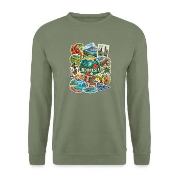 Indonesien Reisesticker - Unisex Pullover - Armeegrün - Vorne - Alina (178cm) & Michal (187cm)