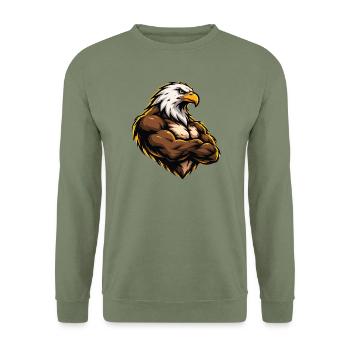 Muskulöses Adler-Maskottchen - Unisex Pullover - Armeegrün - Vorne - Alina (178cm) & Michal (187cm)