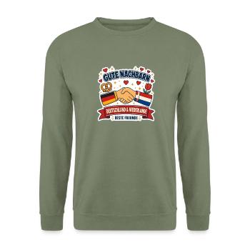 Gute Nachbarn – Deutschland & Niederlande - Unisex Pullover - Armeegrün - Vorne - Alina (178cm) & Michal (187cm)