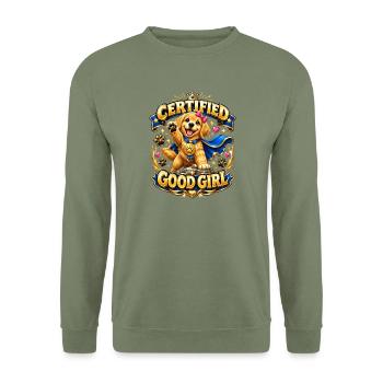 Zertifizierte Gute-Girl Hündin - Unisex Pullover - Armeegrün - Vorne - Alina (178cm) & Michal (187cm)