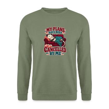  My Plans Have Been Cancelled By Me Faultier Auf - Unisex Pullover - Armeegrün - Vorne - Alina (178cm) & Michal (187cm)