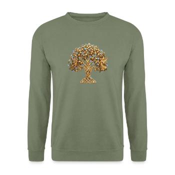Goldener Baum des Lebens Engel - Unisex Pullover - Armeegrün - Vorne - Alina (178cm) & Michal (187cm)