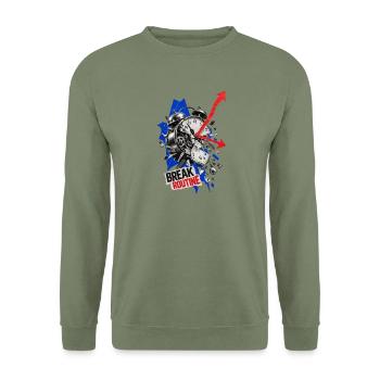 Routine durchbrechen Uhrbruch - Unisex Pullover - Armeegrün - Vorne - Alina (178cm) & Michal (187cm)