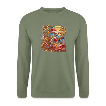 Cooles Rentier mit Sonnenbrille Weihnachten - Unisex Pullover - Armeegrün - Vorne - Alina (178cm) & Michal (187cm)