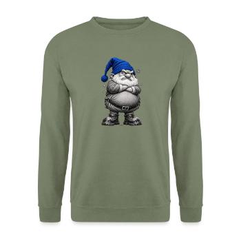 Grimmiger Weihnachtsgnom in Blauer Mütze - Unisex Pullover - Armeegrün - Vorne - Alina (178cm) & Michal (187cm)
