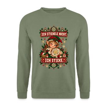 Ich stichele nicht. Ich sticke. - Unisex Pullover - Armeegrün - Vorne - Alina (178cm) & Michal (187cm)