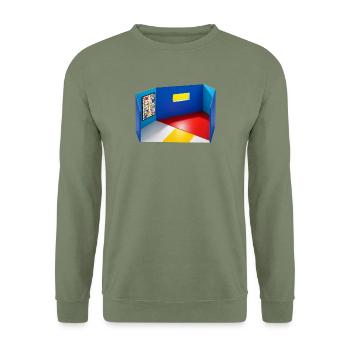Abstrakter Raum in Primärfarben - Unisex Pullover - Armeegrün - Vorne - Alina (178cm) & Michal (187cm)