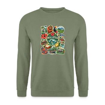 Malaysia Reisesticker - Unisex Pullover - Armeegrün - Vorne - Alina (178cm) & Michal (187cm)