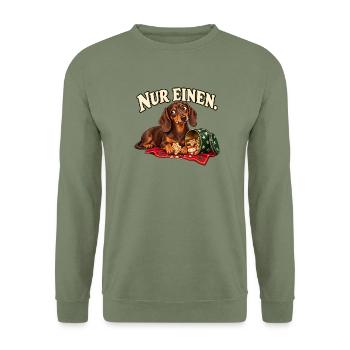 Dackel Plätzchenkontrolle – Nur einen - Unisex Pullover - Armeegrün - Vorne - Alina (178cm) & Michal (187cm)
