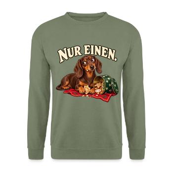 Dackel Plätzchenkontrolle – Nur einen - Unisex Pullover - Armeegrün - Vorne - Alina (178cm) & Michal (187cm)