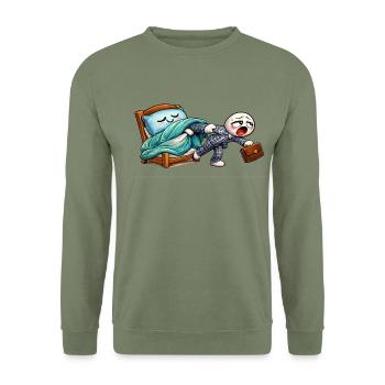 Mein Bett lässt mich nicht zur Arbeit! - Unisex Pullover - Armeegrün - Vorne - Alina (178cm) & Michal (187cm)