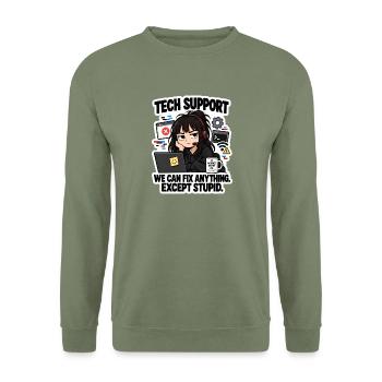 Tech Support: Fixing Everything Except Stupid - Unisex Pullover - Armeegrün - Vorne - Alina (178cm) & Michal (187cm)