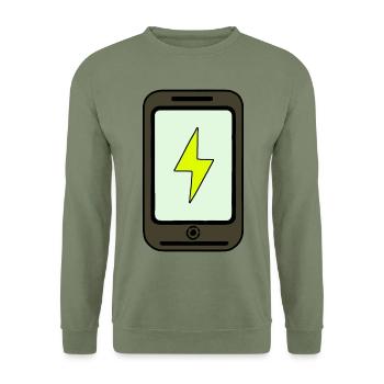 Smartphone am Ladegerät aufladen - Unisex Pullover - Armeegrün - Vorne - Alina (178cm) & Michal (187cm)