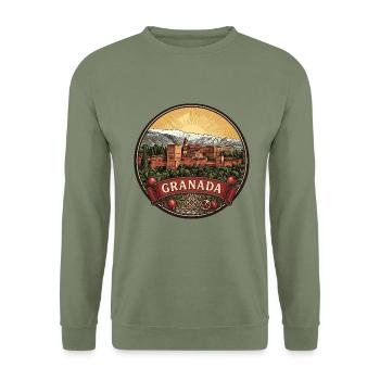 Granada Spanien Reiseabzeichen Alhambra Palast Geschenk - Unisex Pullover - Armeegrün - Vorne - Alina (178cm) & Michal (187cm)