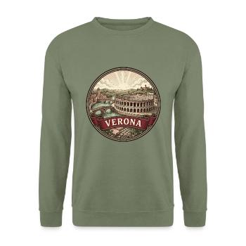 Verona Italien Reiseabzeichen Souvenir der römischen Arena - Unisex Pullover - Armeegrün - Vorne - Alina (178cm) & Michal (187cm)