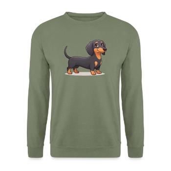 Süßes Dackel-Welpen-Weiner-Hundeliebhaber-Grafik-T-Shirt - Unisex Pullover - Armeegrün - Vorne - Alina (178cm) & Michal (187cm)