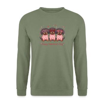 Süße Dackelwelpen – frohes Valentinstags-Tee - Unisex Pullover - Armeegrün - Vorne - Alina (178cm) & Michal (187cm)