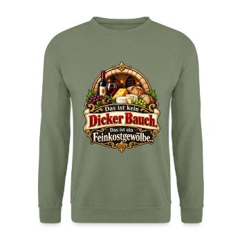 Kein dicker Bauch – Das ist ein Feinkostgewölbe - Unisex Pullover - Armeegrün - Vorne - Alina (178cm) & Michal (187cm)