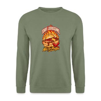 Scharfe Leberkassemmel Nix für Preißn - Unisex Pullover - Armeegrün - Vorne - Alina (178cm) & Michal (187cm)