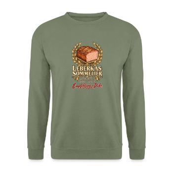 Leberkas-Sommelier Empfehlung a Dicke - Unisex Pullover - Armeegrün - Vorne - Alina (178cm) & Michal (187cm)