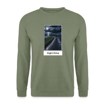 Nachtfahrt durch Gewitter - Unisex Pullover - Armeegrün - Vorne - Alina (178cm) & Michal (187cm)