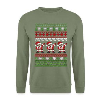 Dabbender Weihnachtsmann – Ugly Christmas Strickmu - Unisex Pullover - Armeegrün - Vorne - Alina (178cm) & Michal (187cm)